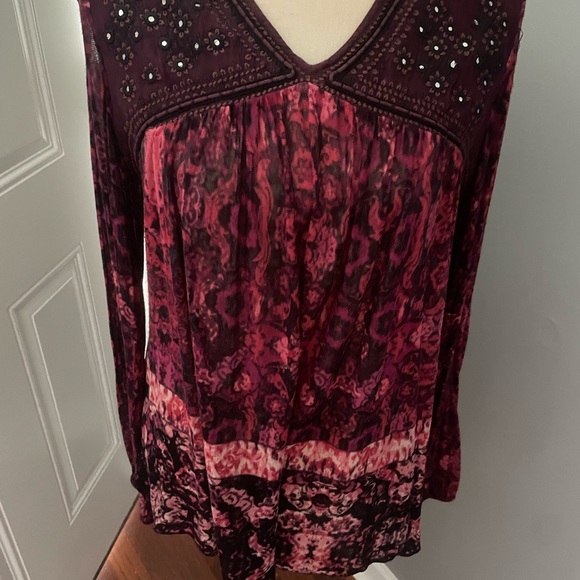 Vintage America Boho top Long sleeve burgundy shades size medium - Picture 6 of 9